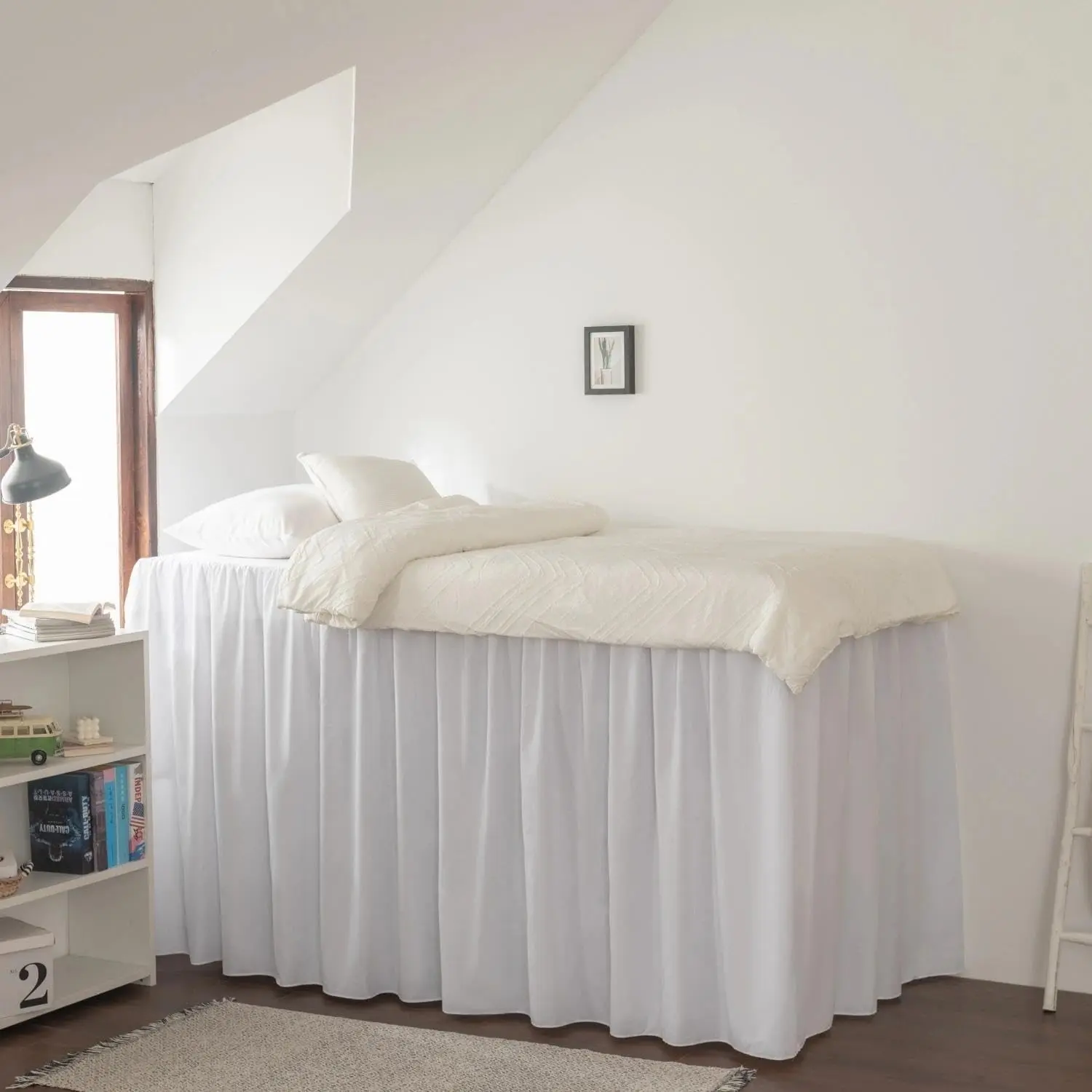 Dorm Room Bed Skirt, College Extra Long Dorm Bed Skirt with Split Corners, 100% Microfiber-White, Twin-XL/32 Drop