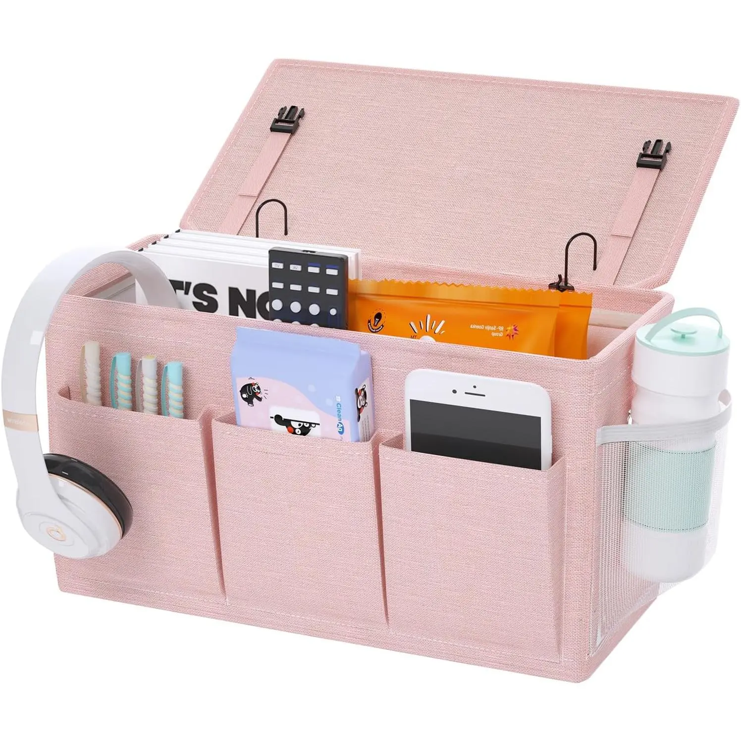 Dual-purpose Bedside Caddy Bedside Organizer, Bed Caddy with 6 Pockets, Versatile Bedside Storage Solution Magazine Remotes holder, ideal for Home, Dorm, Hospital, Crib Bed