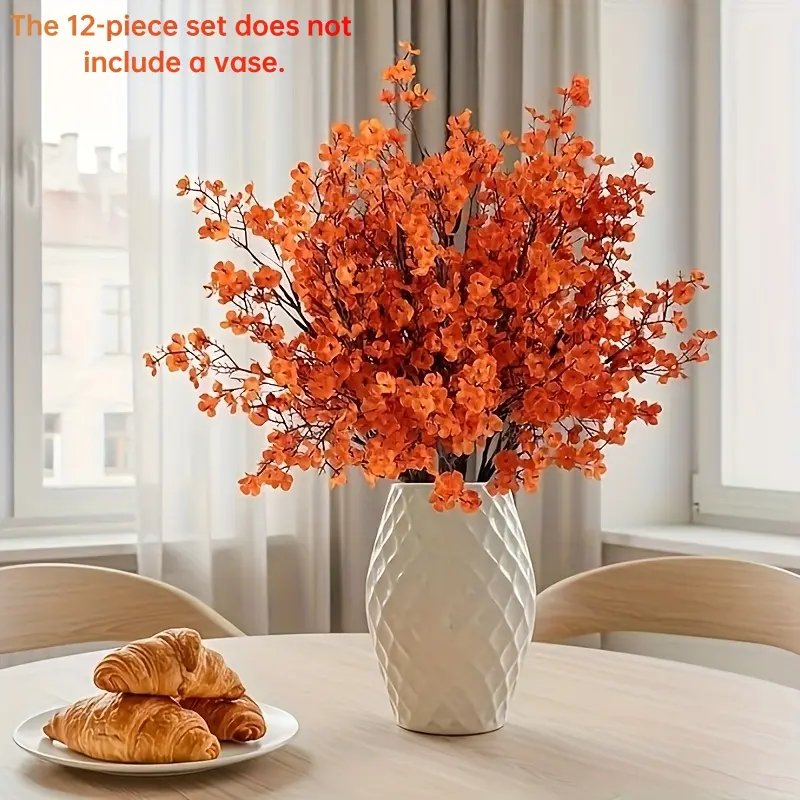 12pcs Autumn Orange Artificial Flower Bouquets Vibrant Fabric Flowers for Home Kitchen Decor Table Centerpieces Bedroom Festival Weddings Halloween Christmas No Vase