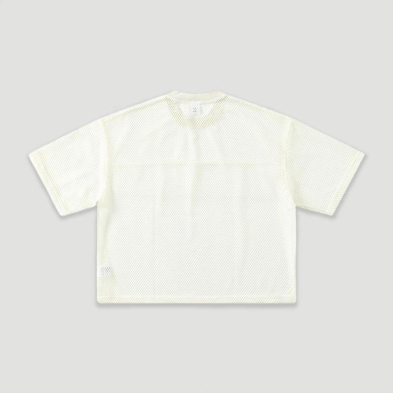 Unisex Boxy Fit Black White Mesh T Shirt for Mens 260G Heavyweight Vintage Streetwear Crop Top Breathable Layering Tee