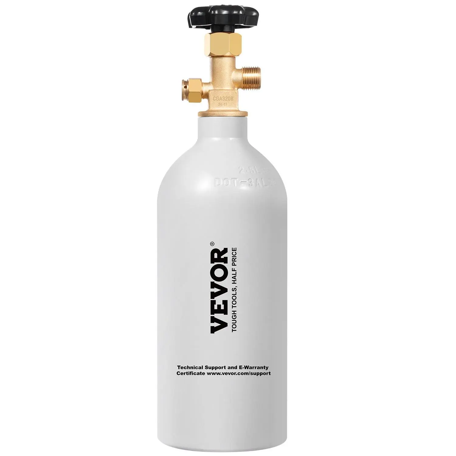 VEVOR Adjustable CGA320 Valve CO2 Tank, 2.5 lbs Aluminum Alloy Cylinder with Light Gray Spray Coating, External Thread, DOT Approved for Draft Beer Dispensing, Beer Kegging, Soda Maker