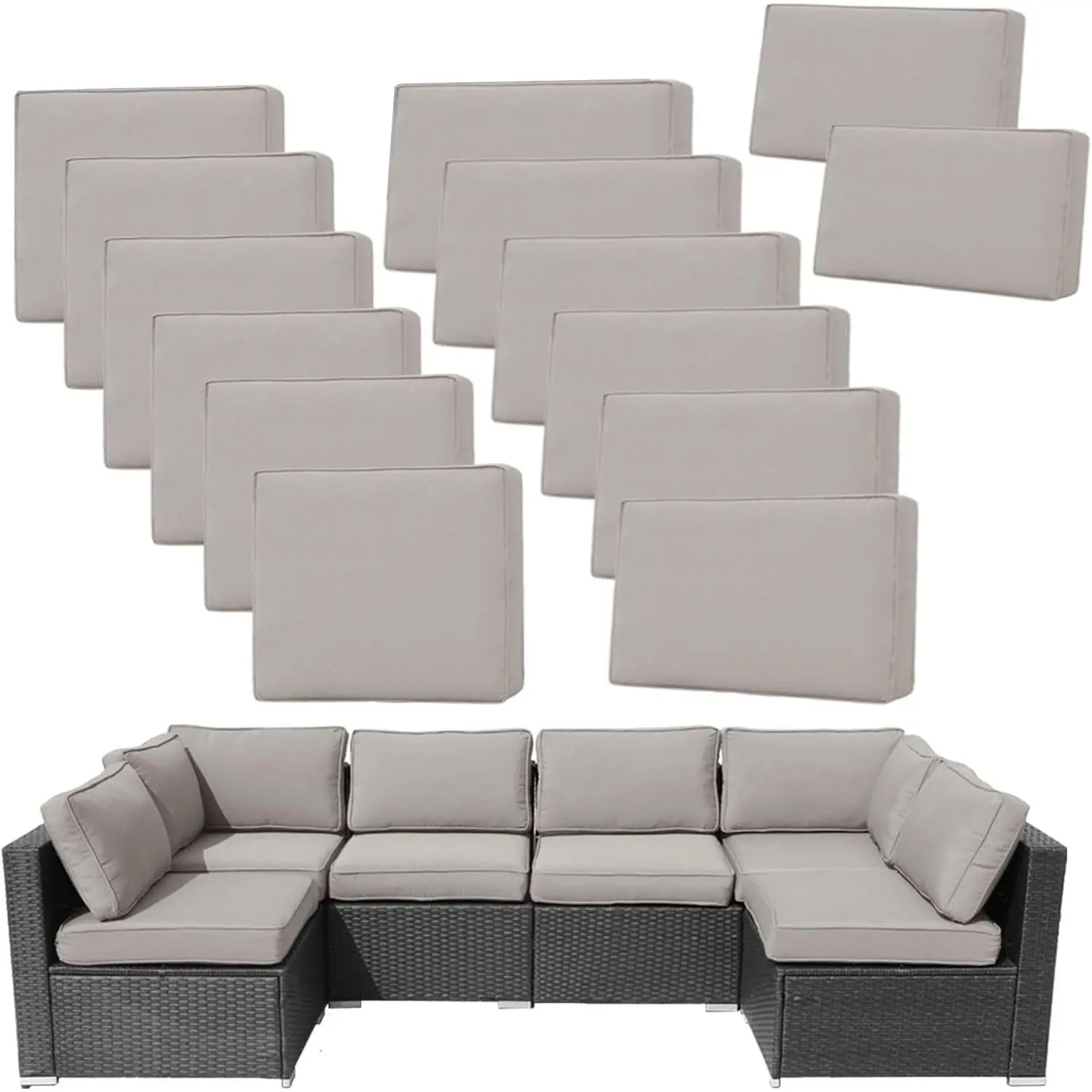 14Pieces Patio Cushion Covers Replacement Outdoor Couch Cushions Covers Splashproof Sofa Slipcovers Set with Zippers,Patio Furniture Protector-Cover Only(Light Gray,25.6×25.6×3.94inches)