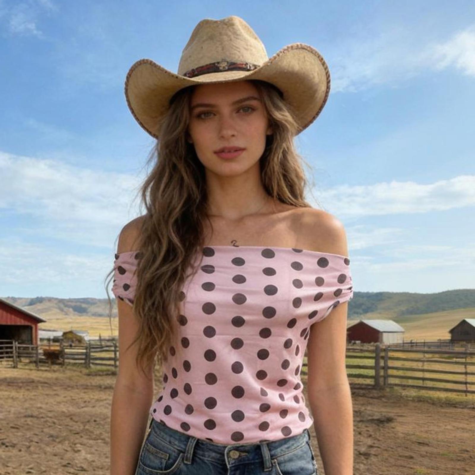 Women's Off Shoulder Crop Tops Summer Short Sleeve Dot Print TrendyFit T-shirt