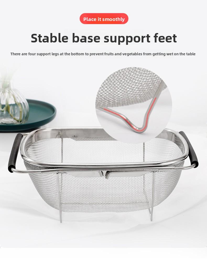 Stainless Steel Colander Strainer - 6-Quart Collapsible Colander with Expandable Rubber Handles - Rectangular Sieve, Fine Mesh Stainless Steel Strainers and Colanders for Kitchen