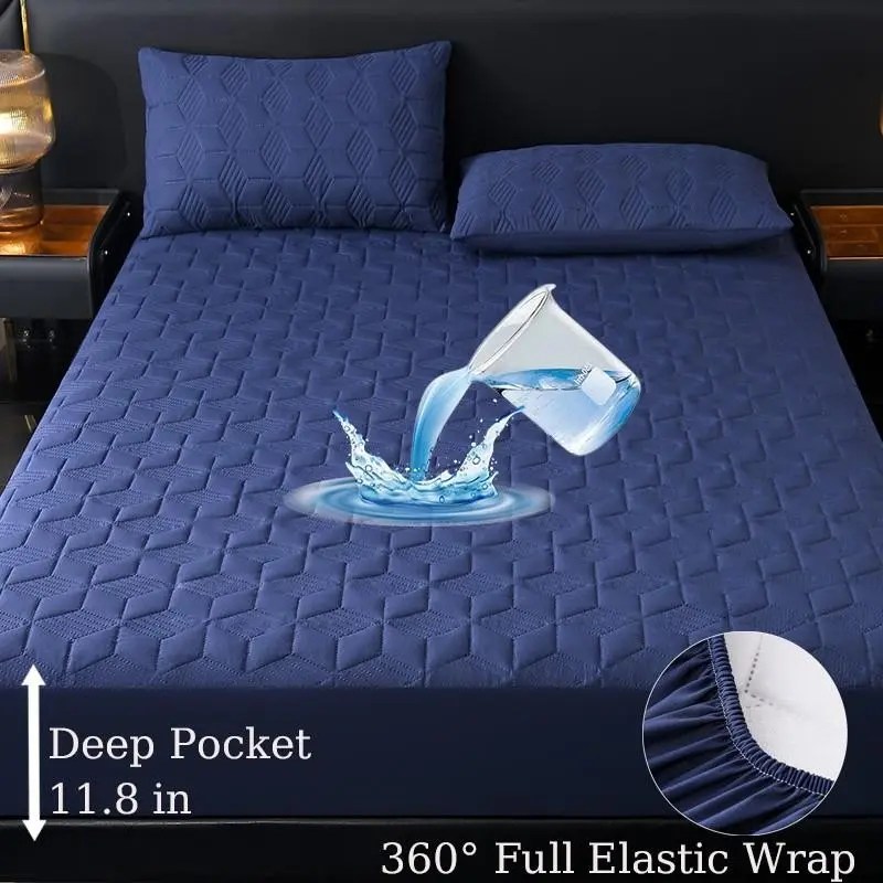 100% Waterproof Quilted F Fitted Sheet, Deep Pocket Mattress Protector, Noiseless & Breathable Bed Cover, Deep Pocket Sheets, Ideal for Comfortable Sleep