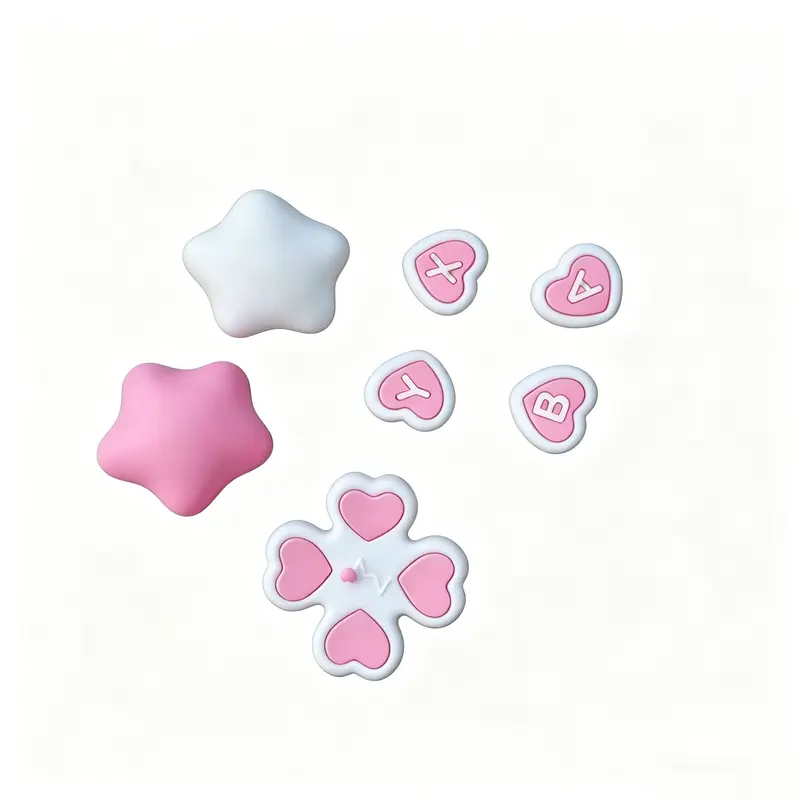 Pink Purple Love Silicone Soft D-pad Cross Button ABXY Key Sticker Skin Case For Switch Lite Console Thumb Stick Grip Cap Cover Console Accessories Game Console Accessories