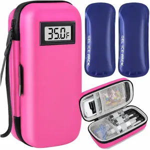 Pink Insulin Cooler Travel Case with Real-Time Temp Display, TSA Approved Diabetic Cooler Bag with 2 Reusable Ice Packs, Elastic Design for Road Trips, Flights & Travel Must-Haves