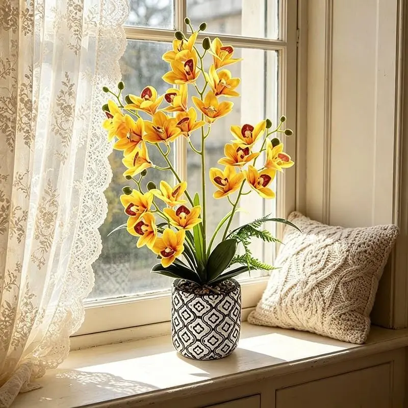 New 1PC high-fidelity 22-flower Phlox plant pot - black and white geometric cement pot with butterfly orchid - elegant and luxurious indoor entrance, study desk decorative flower art - long-lasting artificial fake flower ornament, perfect home decoration