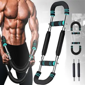 Adjustable Handles Strap Twister Arm Power Bar, 60-90 Lbs Resistance, Portable Detachable Exercise Equipment for Chest, Forearm, Pectoralis, Spinalis Workouts