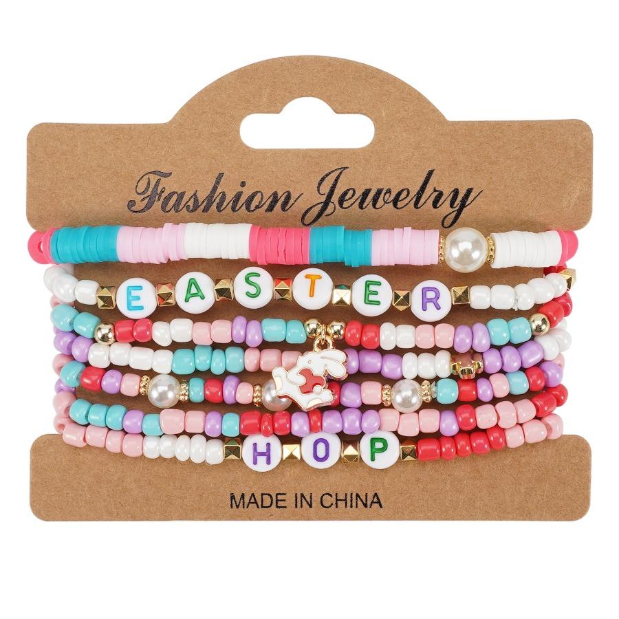 Easter Bracelet Rabbit Pendant Rice Bead Multi-layer Bracelet, Easter Bracelet Easter Rabbit Egg Soft Pottery Beaded Bracelet, Holiday Party Bracelet