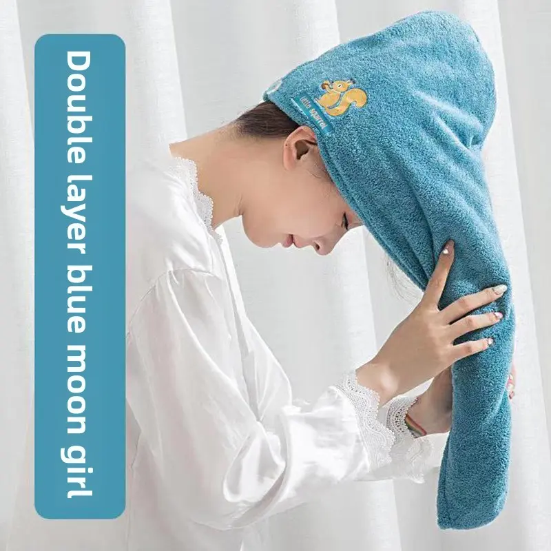 Dry hair towel Coral fleece women's water-absorbing quick-drying headscarf, double-layer quick-drying towel shower cap Coral fleece dry hair cap