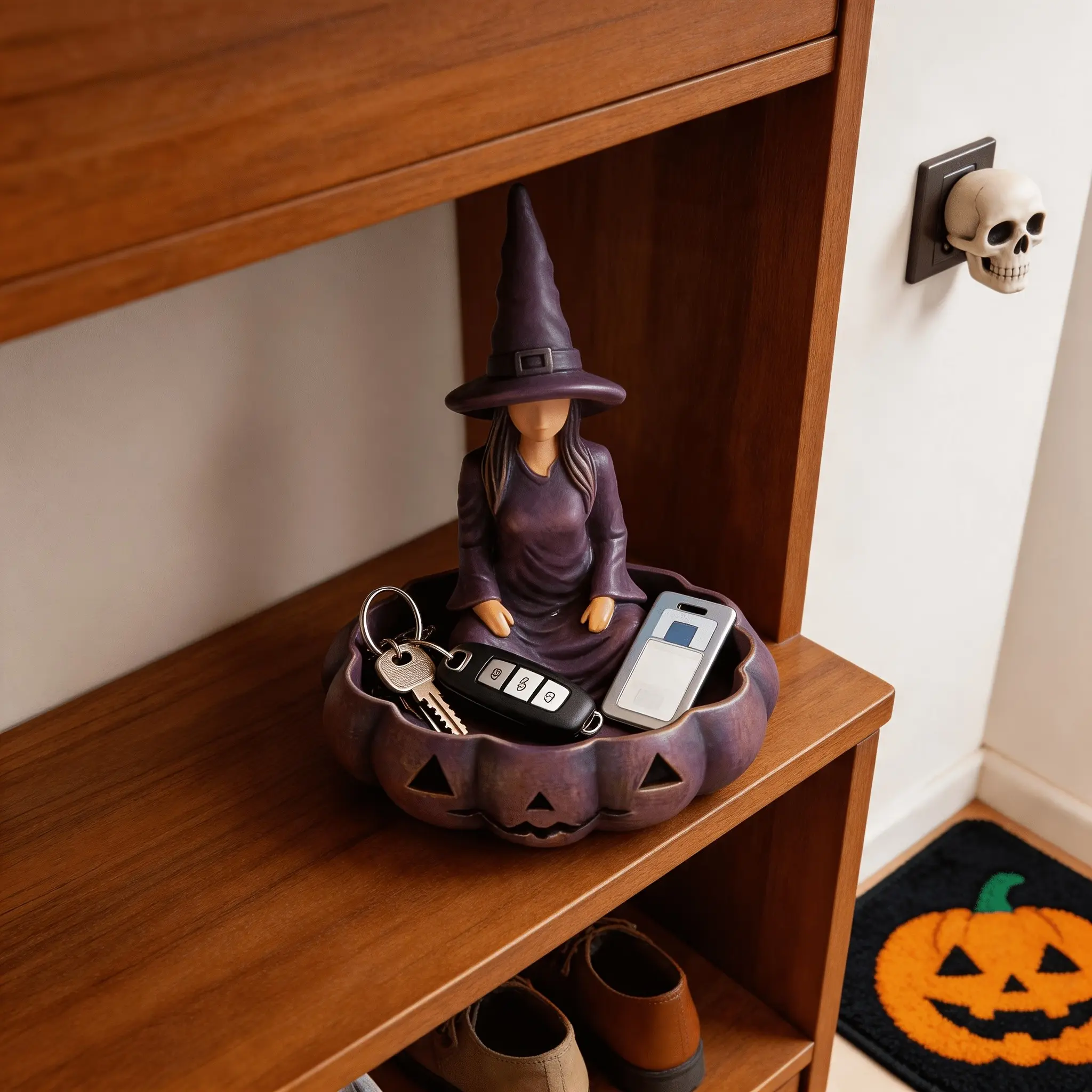 Deep Witch Pumpkin Storage Bowl, Resin Ornament, Key Holder, Desk Organizer, Halloween Theme Decor, Gothic Dark Style, Home Decoration