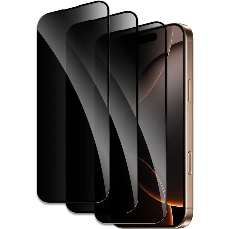 3-Pack Privacy Anti-Spy Tempered Glass Screen Protector for iPhone 17 Pro Max 17 Pro 17 16 15 14 13 Max Plus 16e, Shatterproof 9H Hardness, Anti-Glare HD Black Anti-Peep Filter, Case Friendly Ultra Resistant, Anti-Scratch Anti-Fingerprint