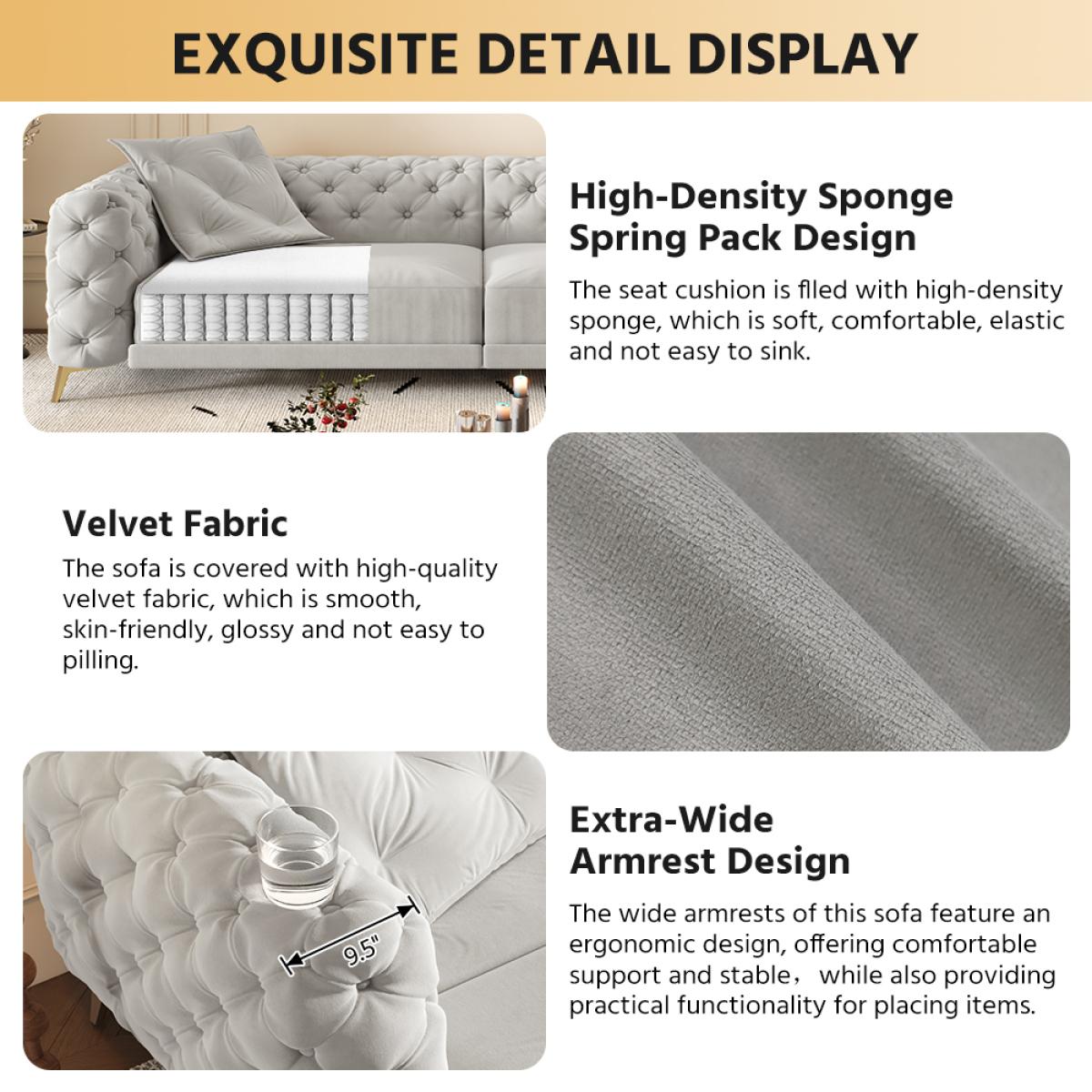 97.7" 3-in-1 Convertible Sleeper Sofa,28.4" Deep Seat Pull Out Sofa Bed,Button Tufted Modern Sofa,4-Seater Couch with Movable Ottoman  for Apartment,Office,Bedroom,Light Grey(Old SKU:W1885S00203)    RR