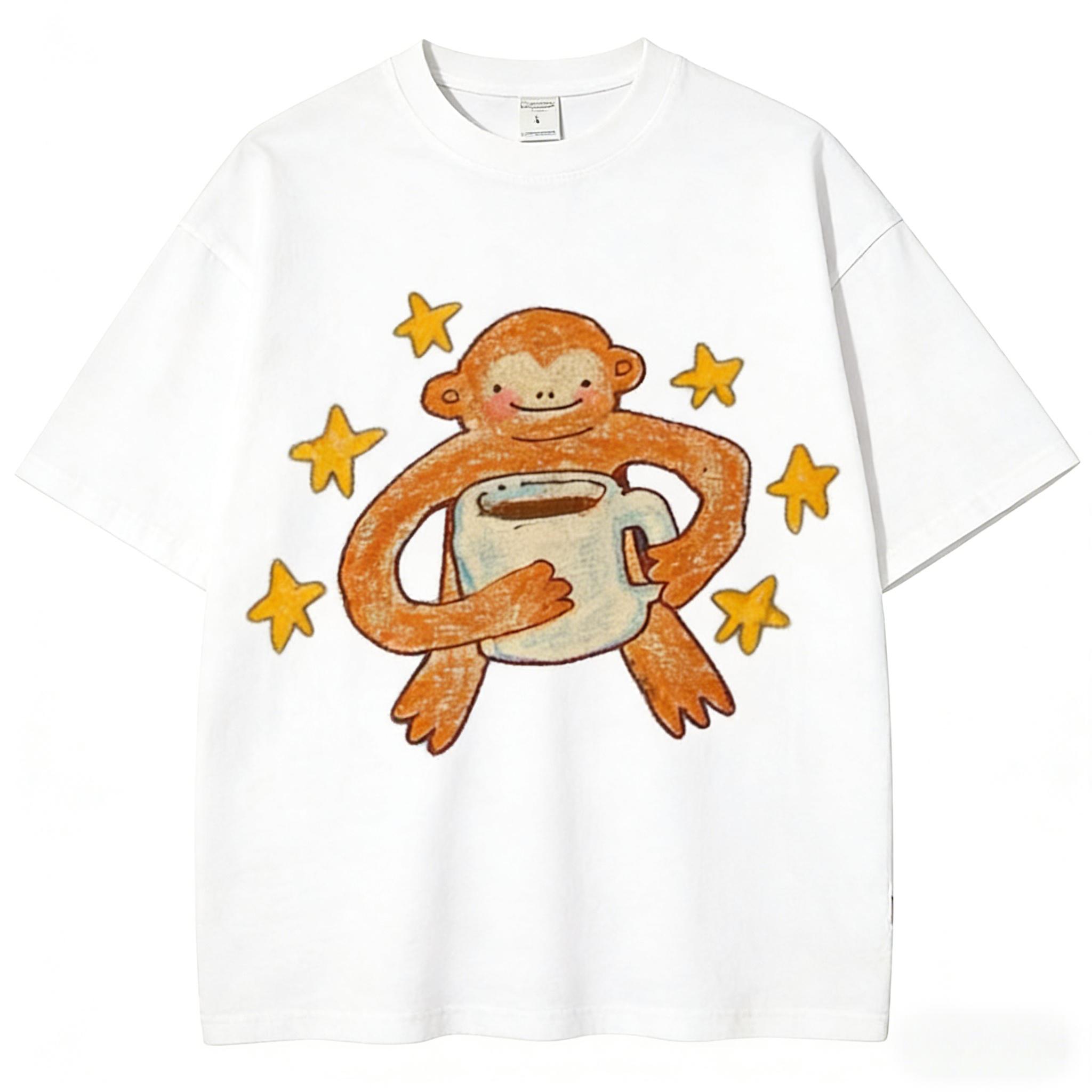 Star Monkey Unisex Vintage Washed Tee, Vintage Distressed Coloful Washed Tee- Wash Shirt - Natural Theme Unisex Streetwear, Unisex Graphic Casual Short Sleeve Crew Neck,Shirt for Men & Women, Gift for Her and Him Unisex T-shirt For Man And Woman