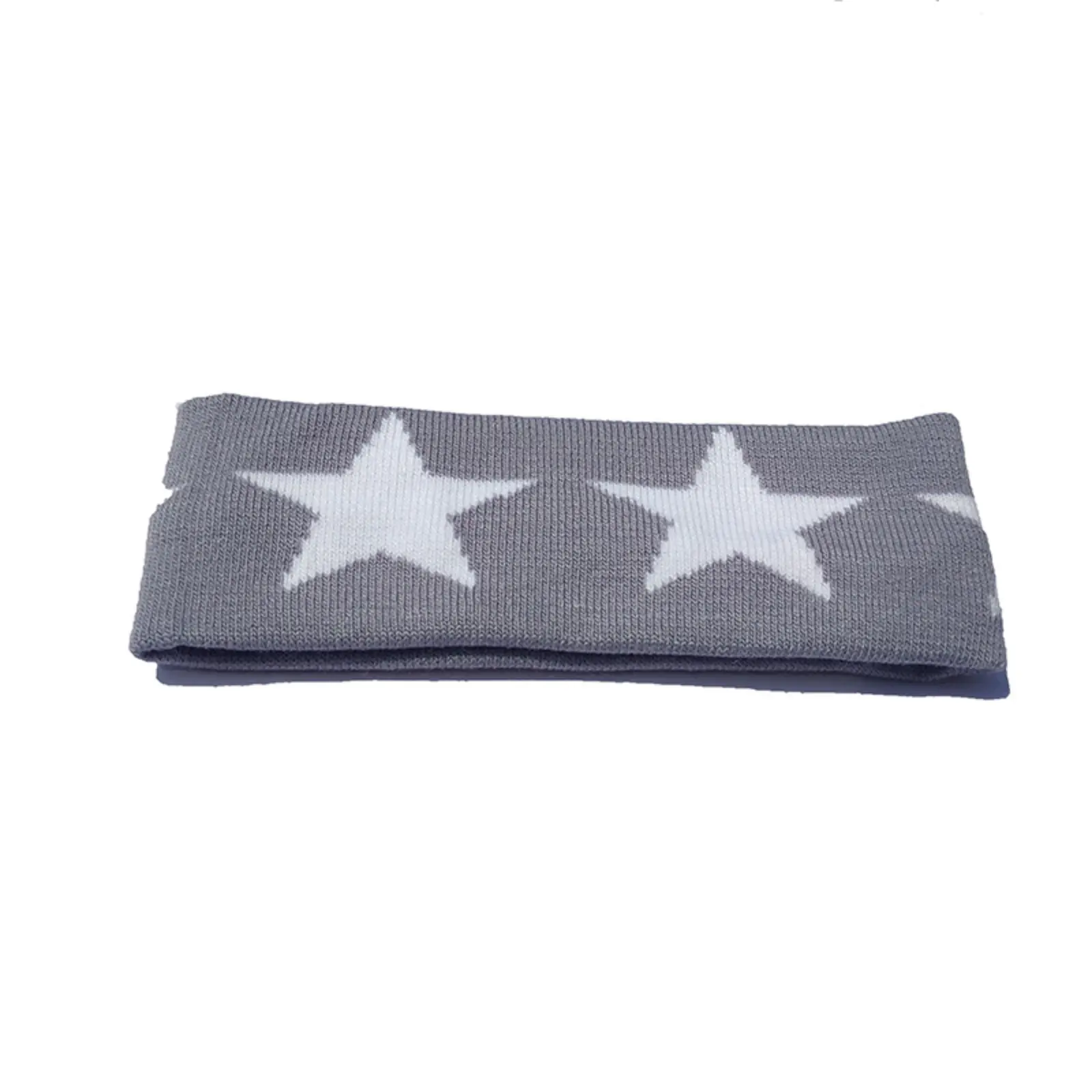 Grey Star Knit Headband Y2K Jacquard Hairband Soft Stretch Sweatband Retro Wide Headwrap for Running Outdoor Sports Winter Daily Wear