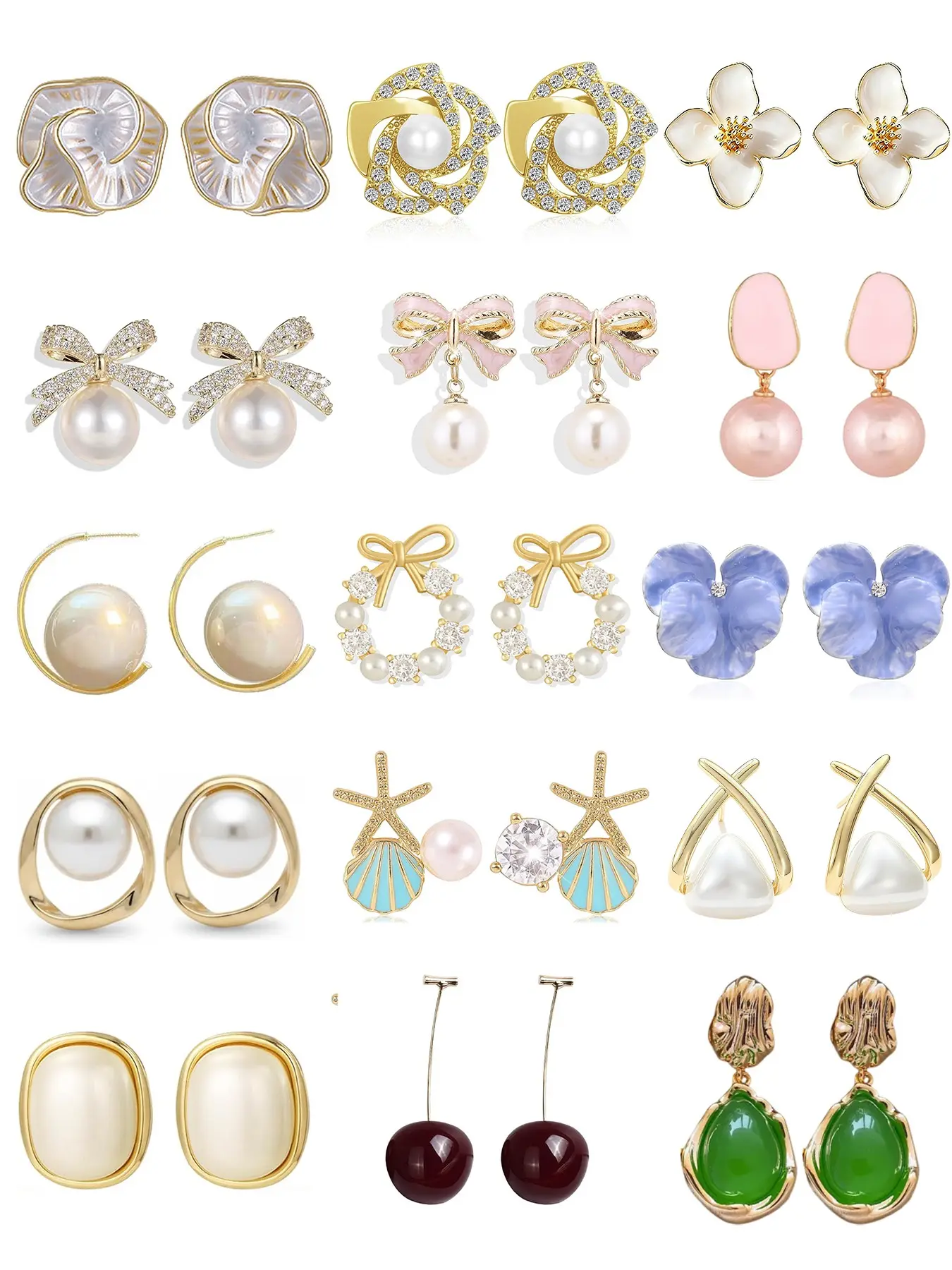 15 Pairs Earrings Set Trendy Small Bow Earrings Cherry Dangle Earrings Gold Bow Earrings for Women Long Tassel Chain Drop Earrings  Sparkly Elegant Bowknot Preppy Jewelry Gifts for Women