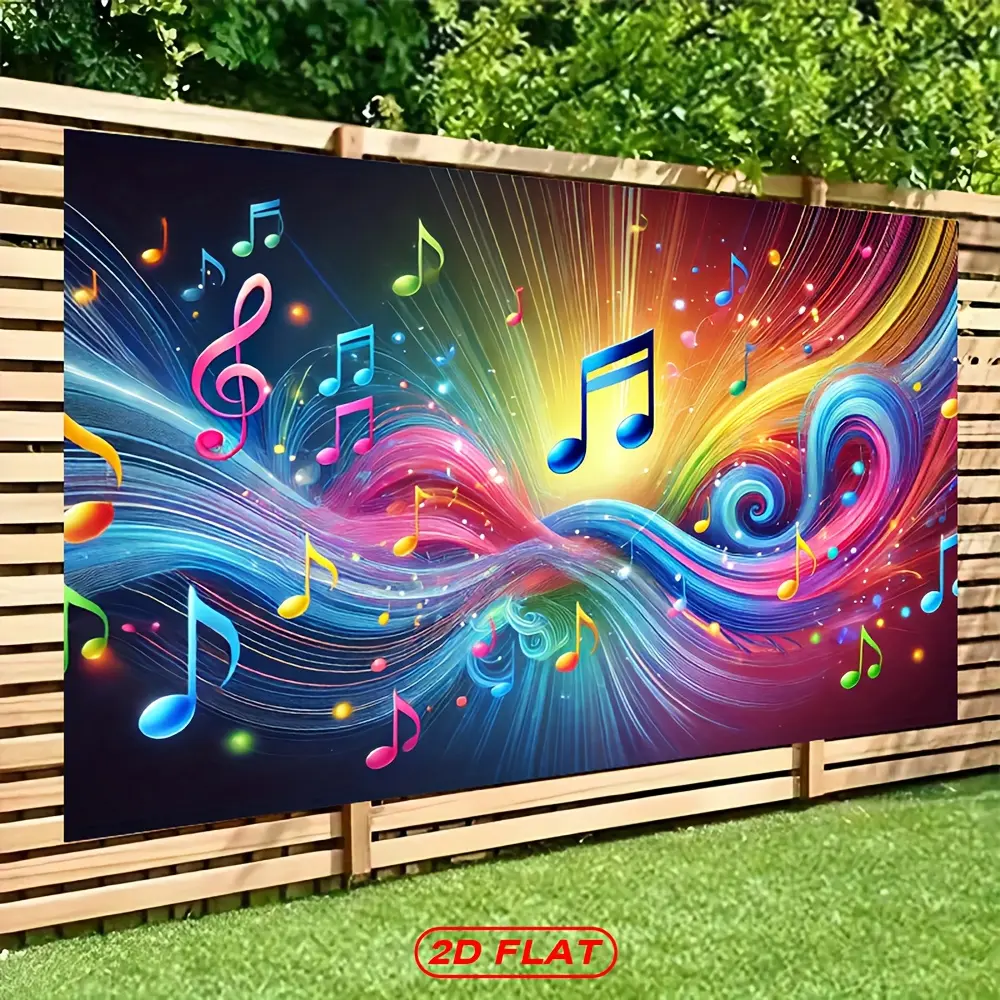 2D flat banner, 1pc banner with vivid music symbols, photography background, colorful abstract polyester canvas, suitable for parties, birthdays, studio decoration and events, indoor/outdoor use, no electricity required - tc