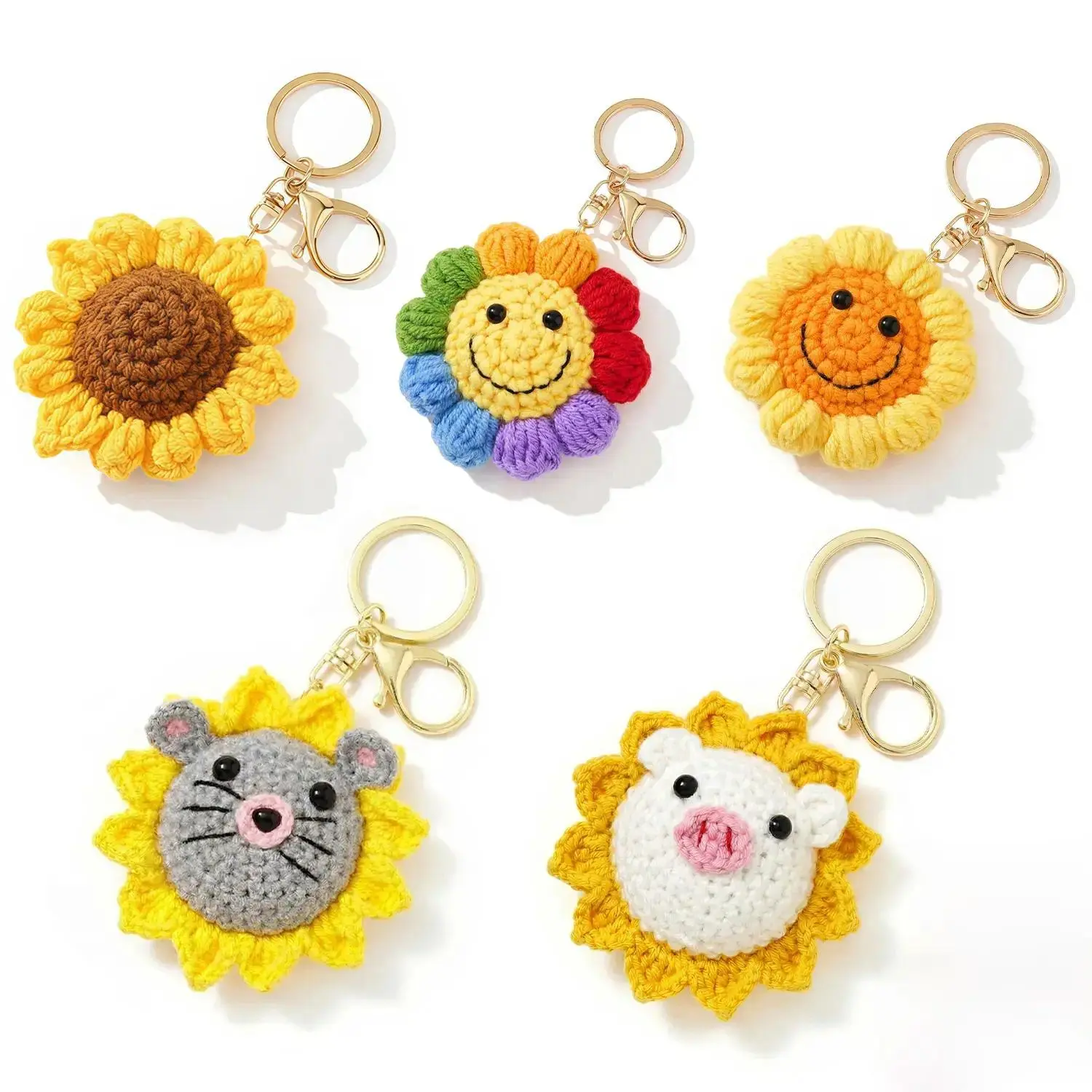 Women Handmade Crochet Sunflower Keychain, Boho Aesthetic Bag Charm Key Ring, Trendy Cute Purse Backpack Accessory, Portable Key Chain for Car Keys Travel, Sweet Birthday Holiday Gift for Best Friends