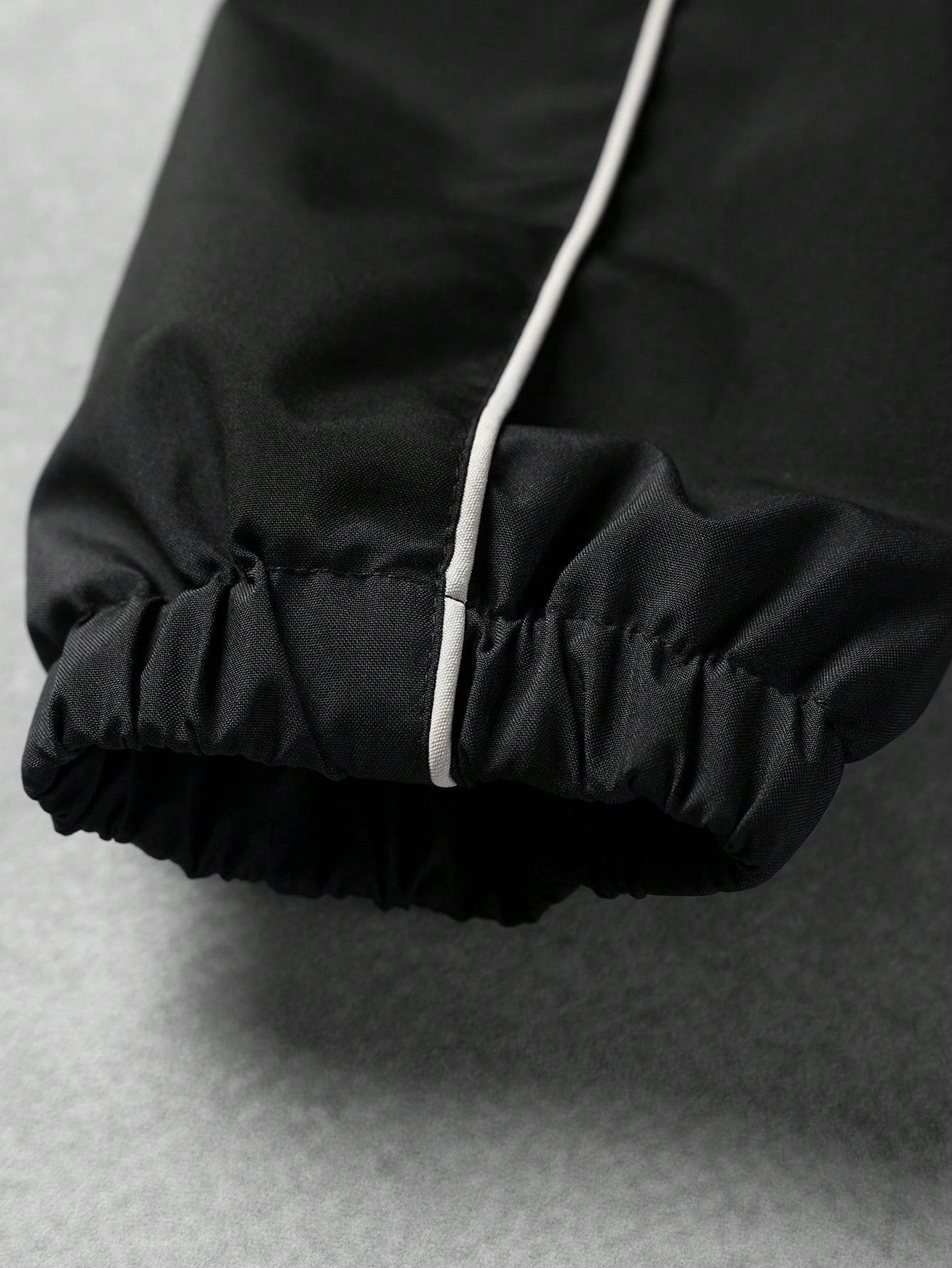 VIRAL Black Techwear Tracksuit Set | Y2K Reflective Piping Hooded Jacket & Pants