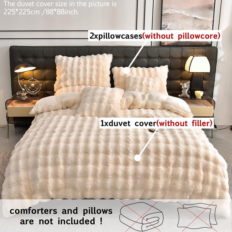 Solid Color Faux Fur Duvet Cover Set, 3 Counts/set Including 1 Duvet Cover & 1/2 Pillowcases without Filler, Room Accessories Soft Comfortable Bedding Set for Bedroom, Fuzzy Duvet Cover