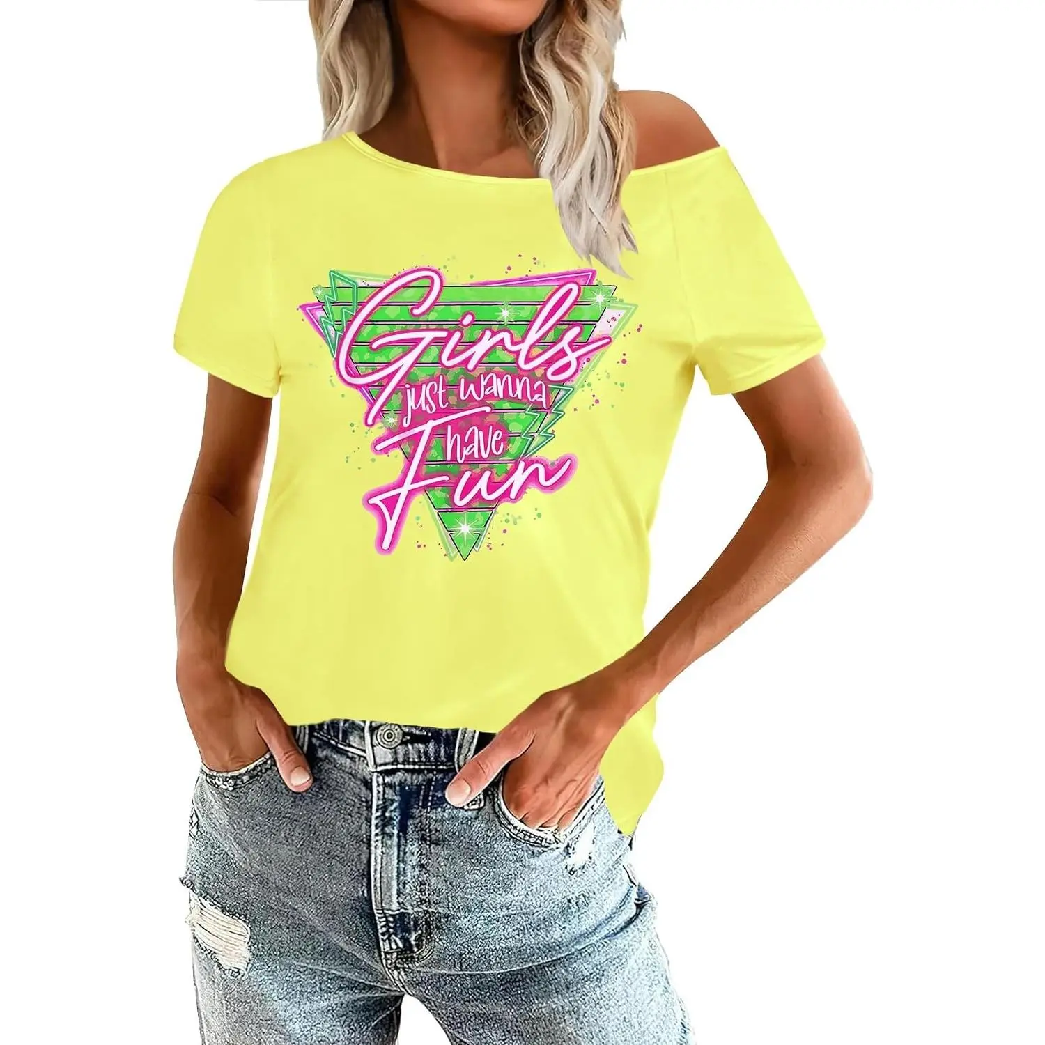 80s Shirts for Women Retro Off The Shoulder Top Disco 80s 90s Theme Party Outfit