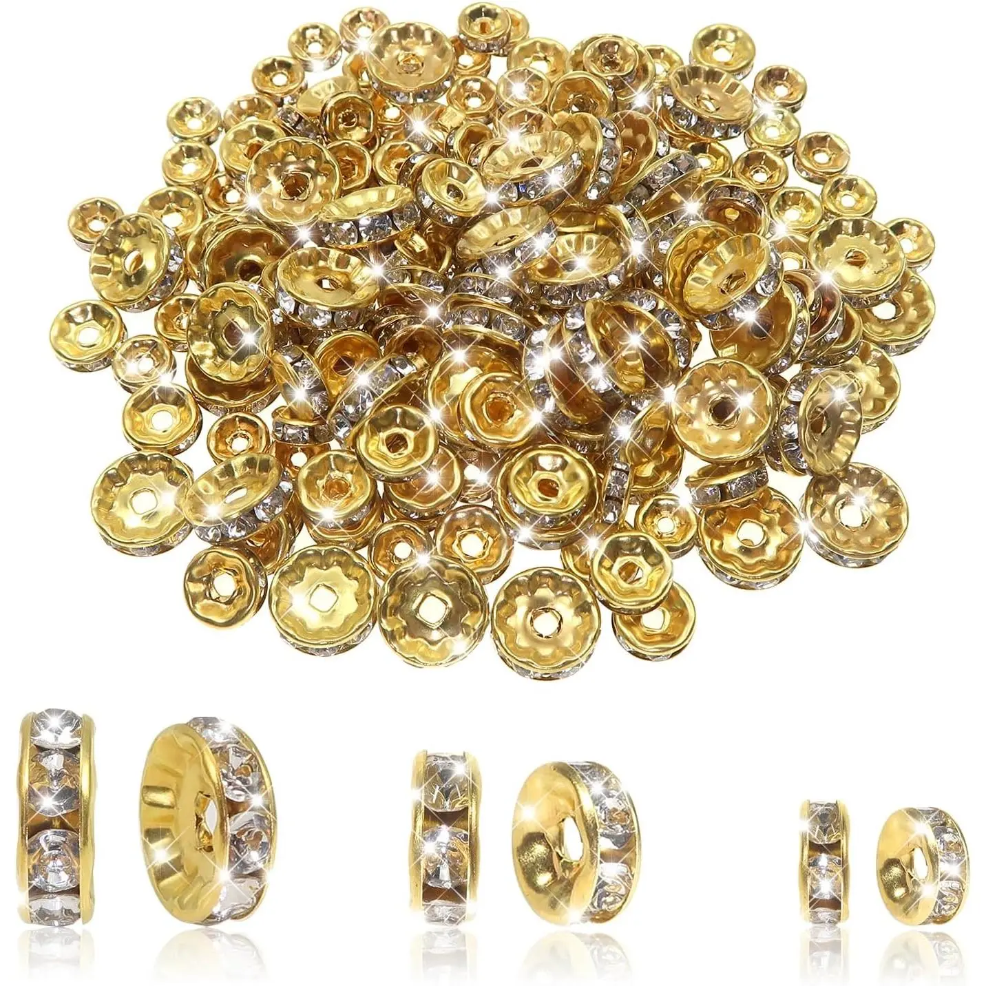 200 count Rondelle Spacer Beads 6mm 8mm 10mm Round  Czech Loose Spacer Beads  Rhinest with Elastic String for DIY Crafts  Making Necklace Bracelet