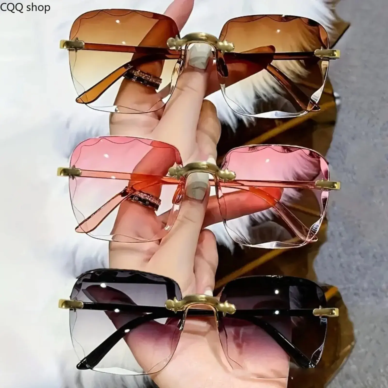 2026 new frameless trimmed sunglasses trendy sunglasses women's fashion i Korean version UV-proof sunglasses