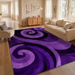Local Delivery Multi Sizes Velvet Dark Purple Large Single Wavy Swirl Abstract Rug Washable Non Slip Boho Farmhouse Runner Nursery Indoor Decor Rug