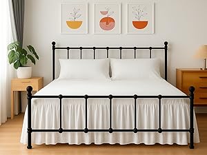 Ruffled Bed Skirt with Split Corners, Gathered Style, 100% Microfiber, 16-Inch Drop, Dust Ruffle Bedskirt with Platform, Full, White