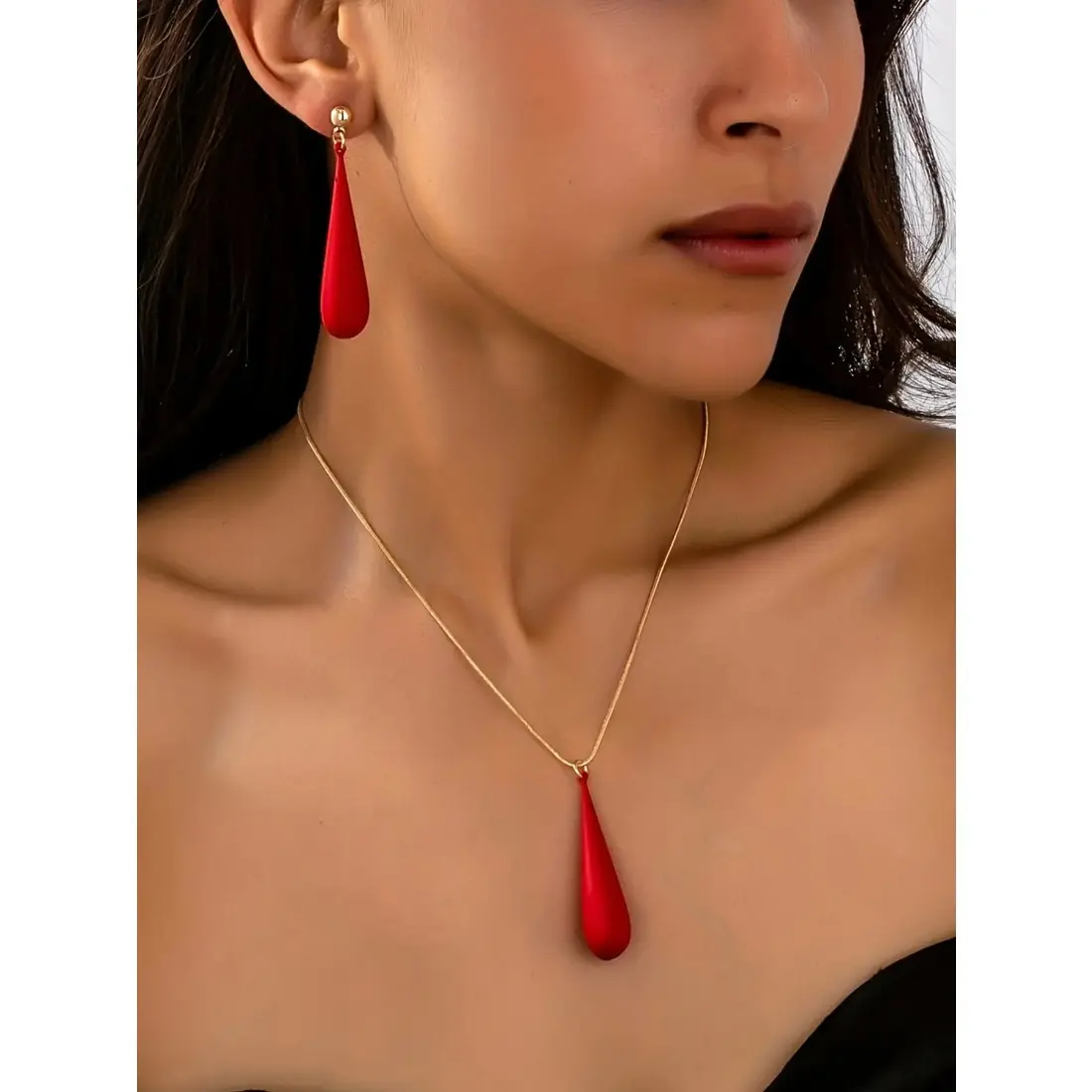 Retro Minimalist Metal Jewelry Set for Women, Stylish Teardrop Pendant Necklace and Drop Earrings, Fashion Accessories for Daily Wear, Stylish Accessories, Female, Jewelry Gift Set, Hook Earrings, Stainless Steel