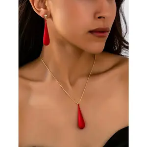 Stylish Jewelry Set with Necklace and Earrings, Retro Minimalist Metal Long Teardrop Pendant, Creative Daily Wear for Women, Jewelry Gift Set