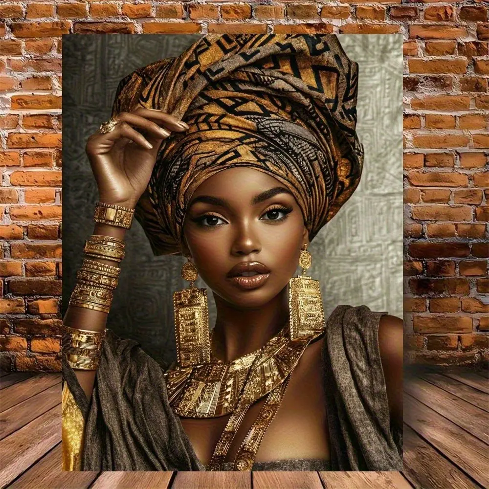 Artistic African Queen Canvas Painting with Exquisite Headdress, Home Decor for Living Room & Bedroom, Ideal Gift for Home & Office Spaces
