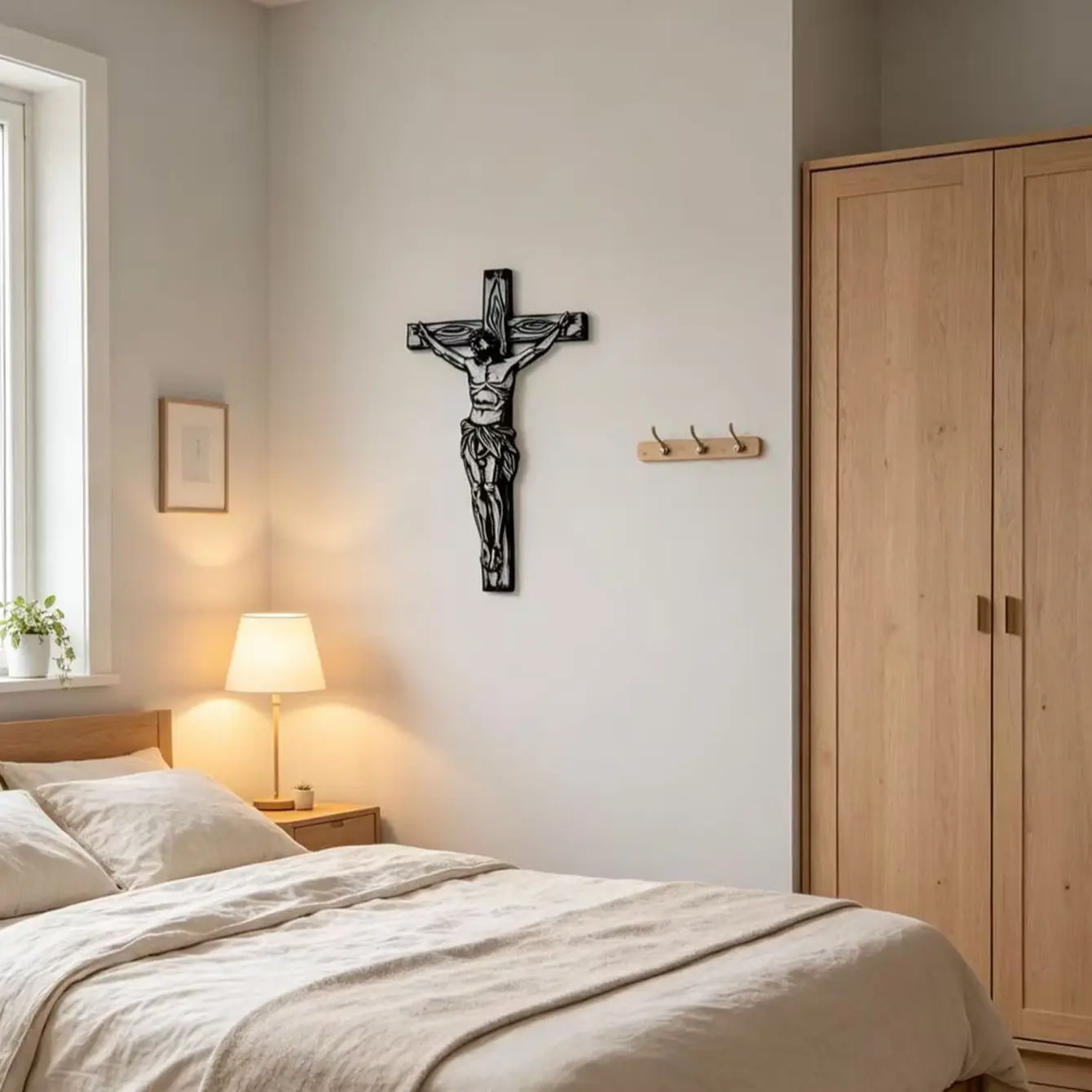 Metal Cross Wall Decor, Jesus Cross Wall Art, Religious Catholic Metal Wallpaper, Bedroom Prayer Room Living Room Hanging Decoration, Christian Faith Wall Decor, Baptism Gift