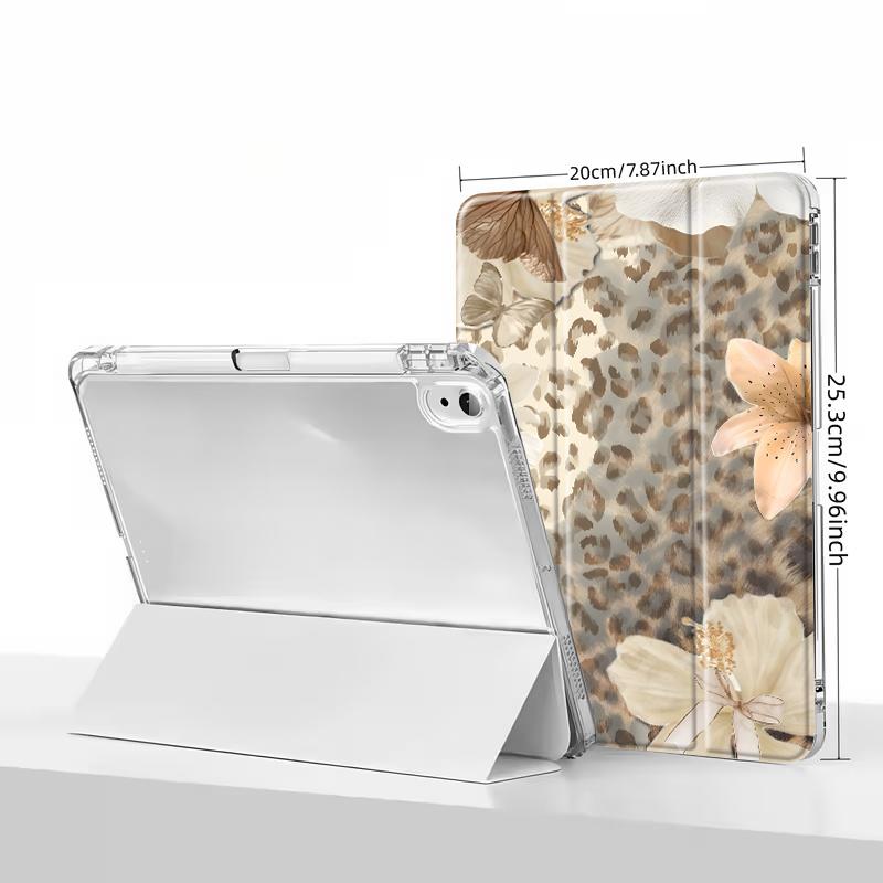 Chic Tablet Case Featuring a Leopard Print, Floral, And Butterfly Design, Designed for Holding a Pencil (Pen Not Included).It Offers an Auto Wake/Sleep Function And Is Compatible with Various for Ipad Models Including The 10Th, 11Th, 9Th, Mini
