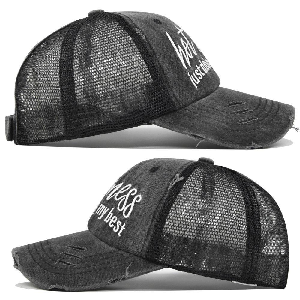 Ponytail hat with embroidery, European and American trendy cap, open-top baseball cap, ponytail cap, distressed baseball cap, versatile sun hat