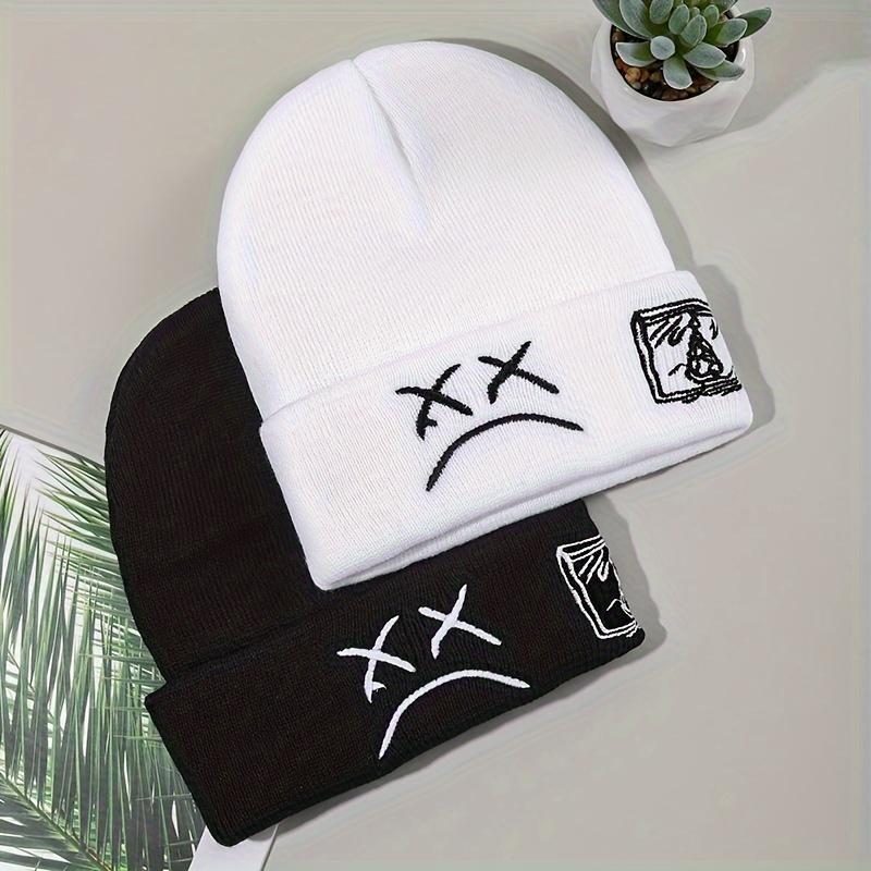 Sad Face Embroidered Graphic Beanie Stylish Unisex Hip Hop Hat Warm Comfortable Winter Knit Cap Black White Cuffed Skull Cap for Women Men Machine Washable Sad Face Embroidered Graphic Beanie Stylish Unisex Hip Hop Hat Warm Comfortable Winter Knit Cap Black White Cuffed Skull Cap for Women Men Machine Washable