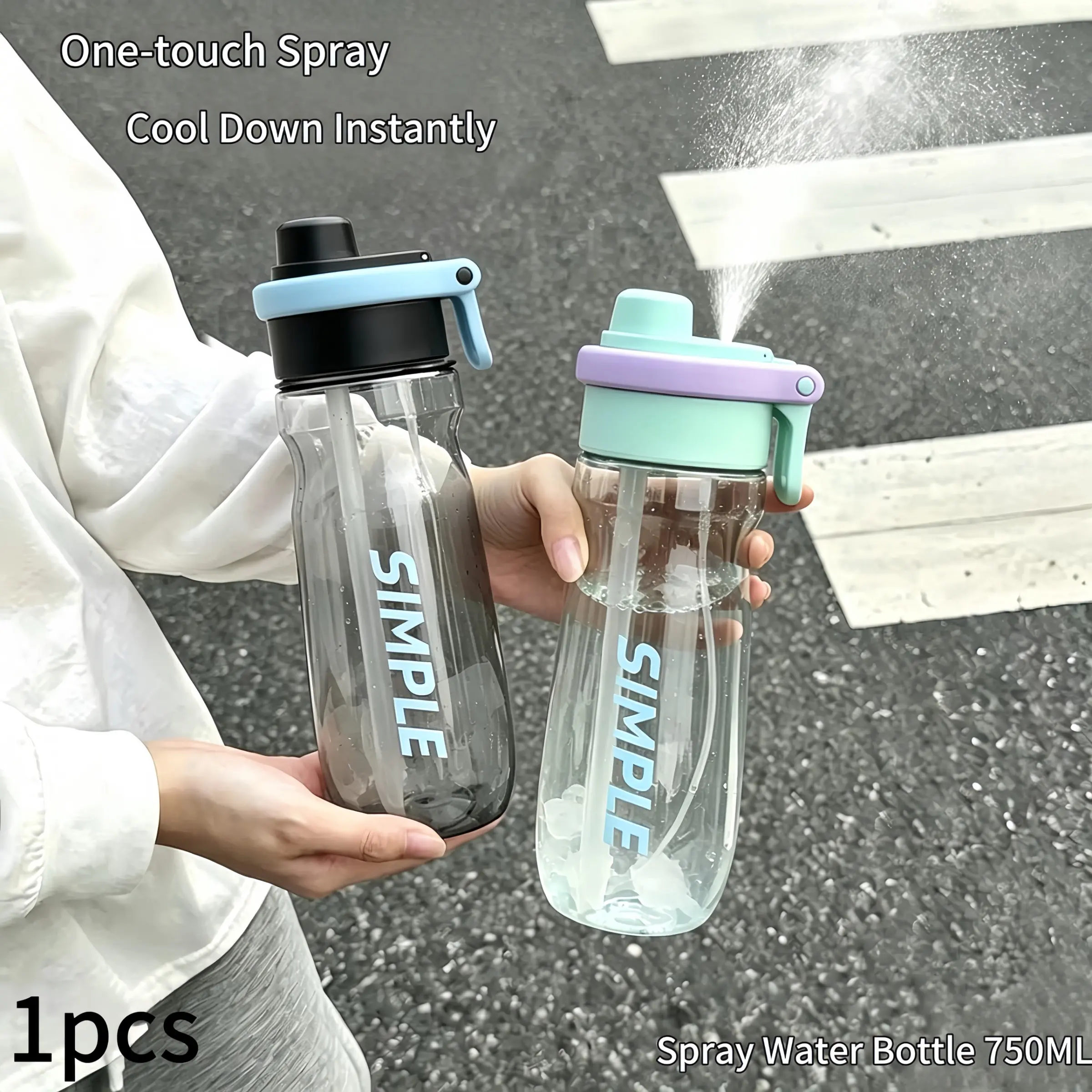 750ML Portable Spray Water Cup, Plastic Straw Cup with Handle, Leak-Proof, Lightweight, Ideal for Outdoor Activities, Yoga, Hiking, Fitness, Gift