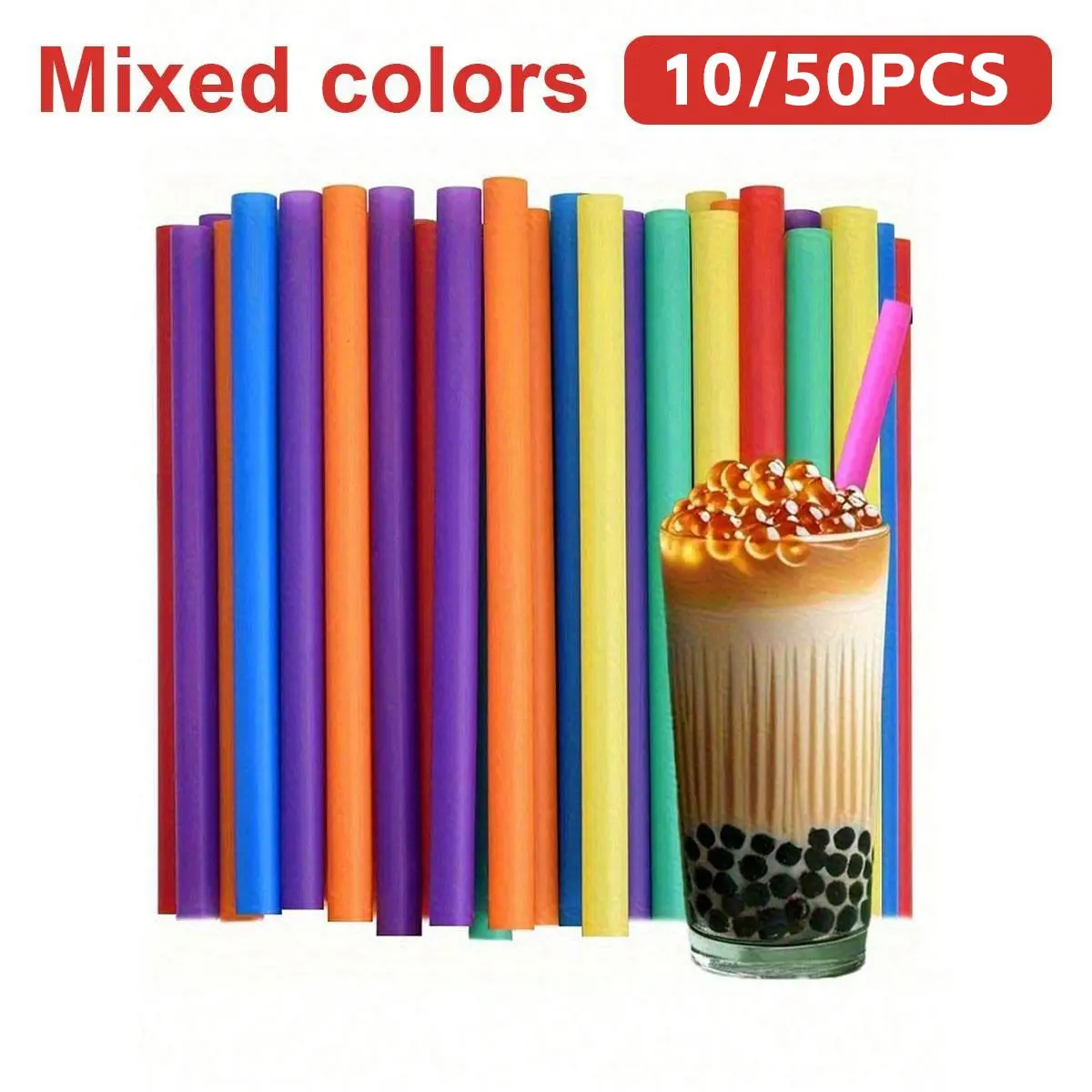 10/50 Pack Colorful Pearl Straws, Extra Wide Smooth Milkshake Straws, Reusable PP Material, Ideal for Bubble Tea, Milkshake, Large Diameter Drinks, Drinking Straws