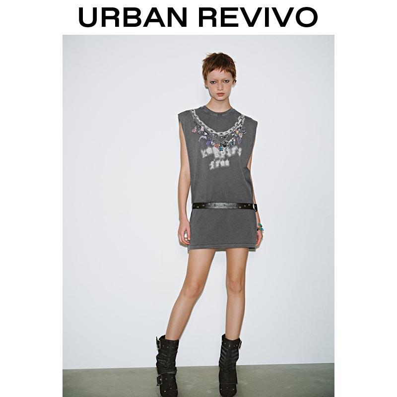URBAN REVIVO Sleeveless Oversized t-shirt dress with Pockets, Grey cotton dress stretchy UYV750056 Casual Loose Outfit 2026 Women Clothing, Festival outfit  SpringStatements
