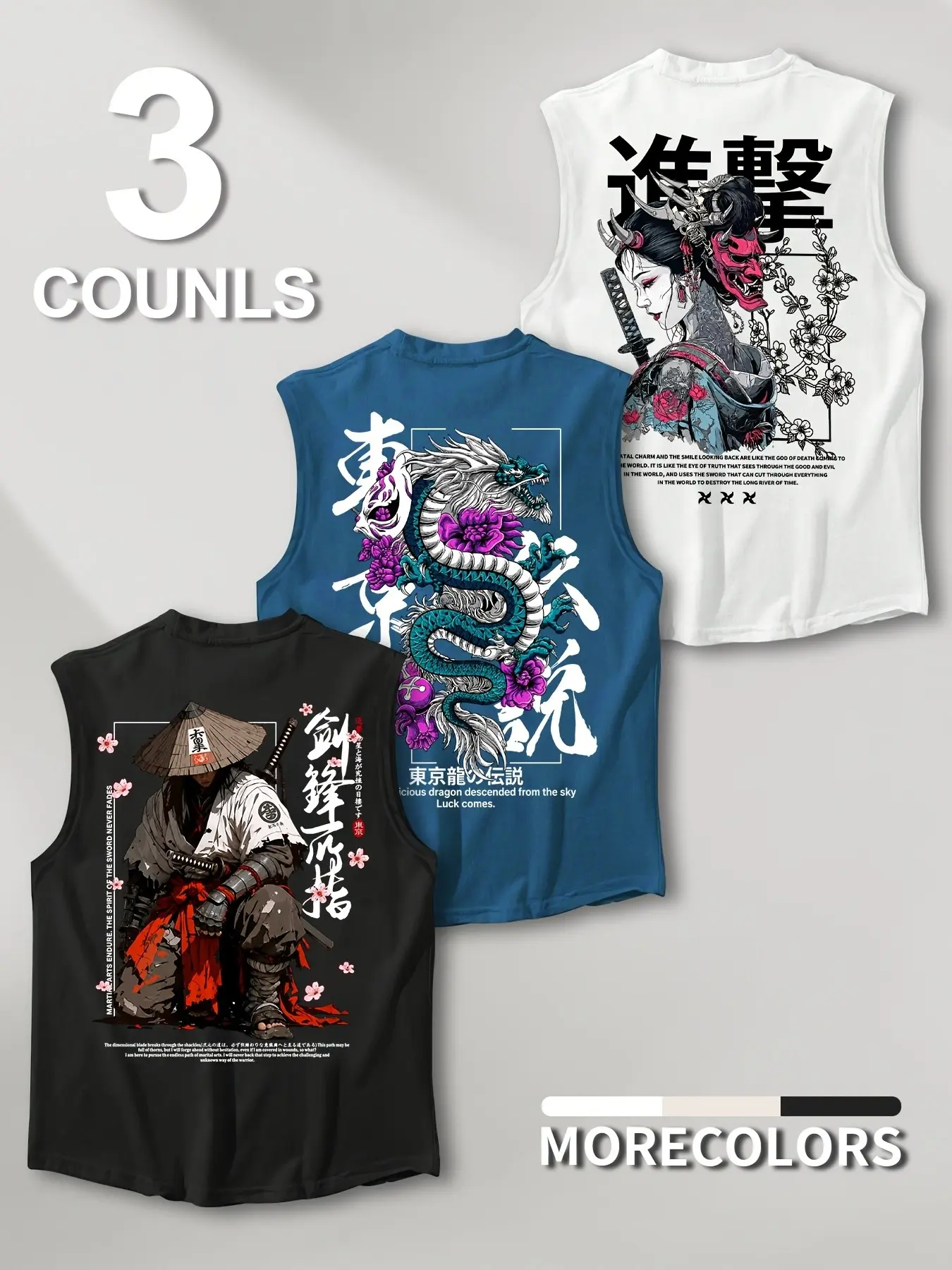 Men's Japanese Samurai Dragon Print Lifestyle Tank Top Oversized Sleeveless Tee Breathable Streetwear Vest for Gym Summer Casual Y2K Harajuku Anime Graphic Tank Tops Sleeveless Sports Vests
