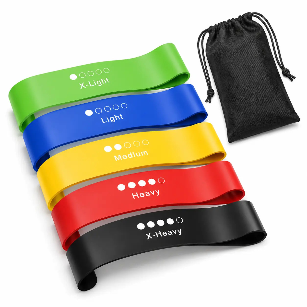 5-Pack Resistance Loop Bands Set for Women & Men, Natural Latex Exercise Bands with Carry Bag, Strength Training, Glute Workout, Yoga, Home Gym Fitness