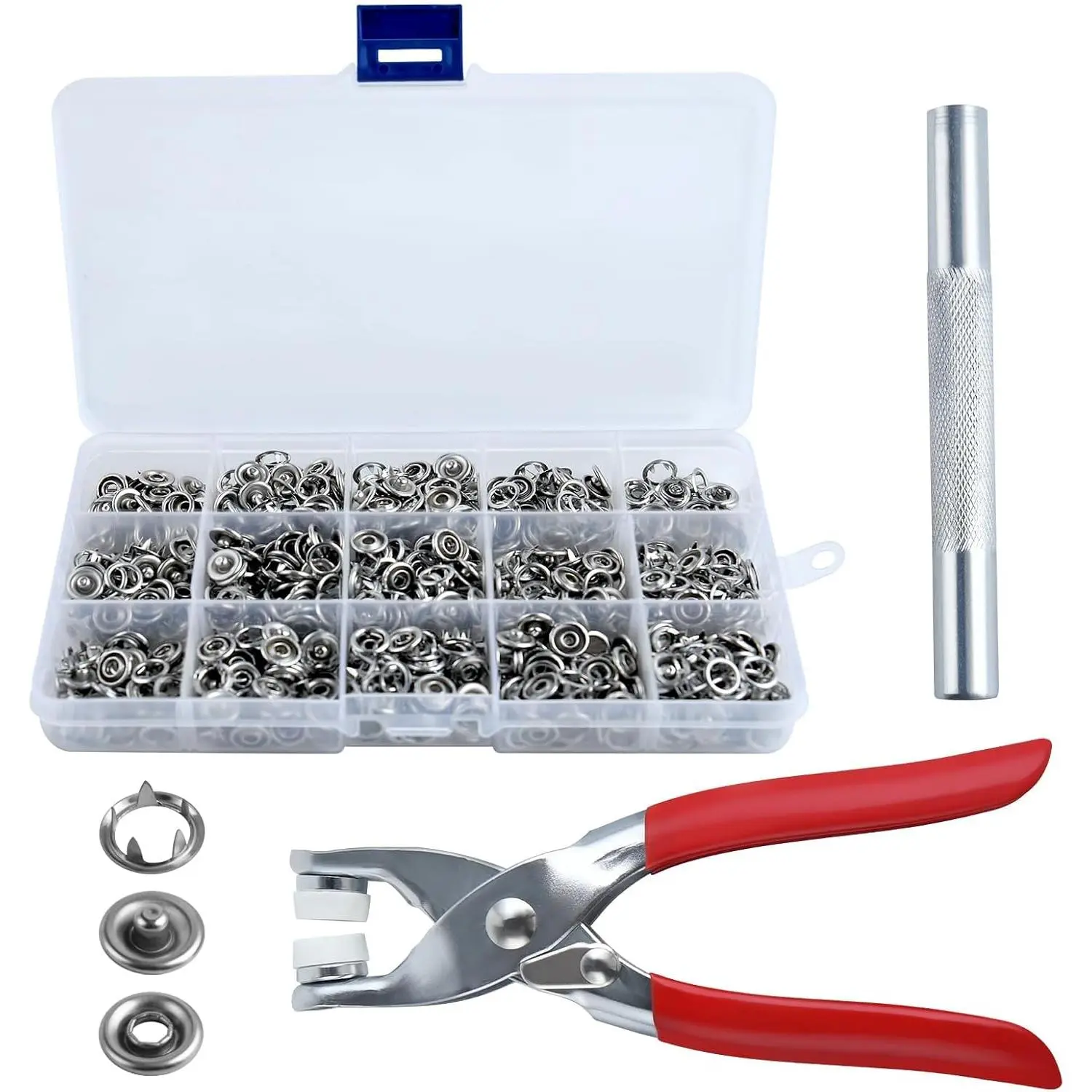 Grommet Eyelet Pliers Kit 200 Sets 10mm, with Fastener Pliers | Metal Snaps Buttons, Storage Box, For Fabric Leather Belt Shoes Clothes, Fabric Snaps Clothing Snaps Fasteners Kit
