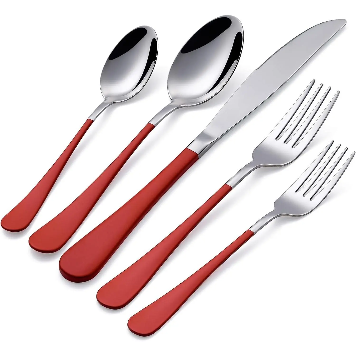 Red Flatware Set 20 Piece, 18/0 Stainless Steel Cutlery Set Service for 4, Red Handle Fork Knife Spoon, Mirror Finish, Dishwasher SafeGift