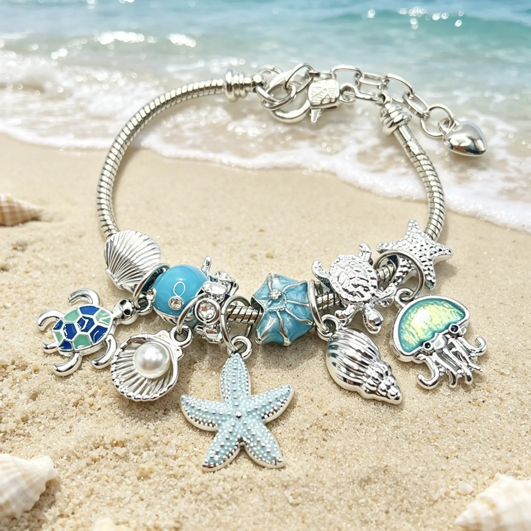 Beaded European and American cute alloy oil-painted starfish and jellyfish multi-element DIY bracelet ocean style animal bracelet-gift bracelet, personalized bracelet, casual bracelet, women's jewelry, fashion jewelry, wrist jewelry, bracelet set