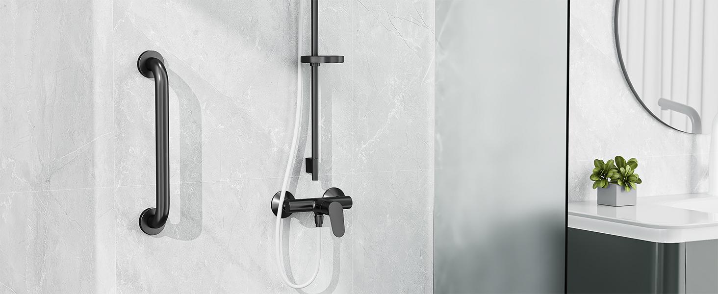 2 Pack Shower Grab Bar, 16 Inch Stainless Grab Bar Handicap Bars, Shower Handle Bath Handle, Safety Bars for Seniors, Elderly or Handicapped (Black)