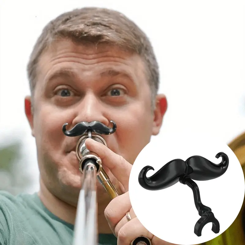 Clip-on fake moustache for tuba trombone or euphonium mouthpieces - a holiday accessory for brass players