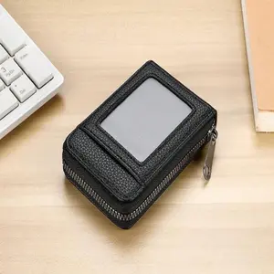 Men's Vertical PU Leather ID Card Holder – Portable Zippered Card Organizer. Perfect for Daily Commute, Office & Business Trips. Great for Professionals.