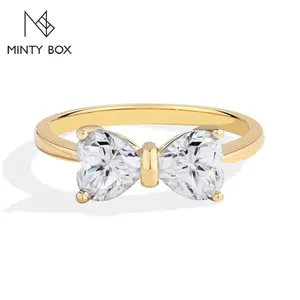 1.6ctw  Enagement Rings for Women 6.0mm Heart Bowknot Lab Diamond Ring 18K Gold Plated Fine Jewely