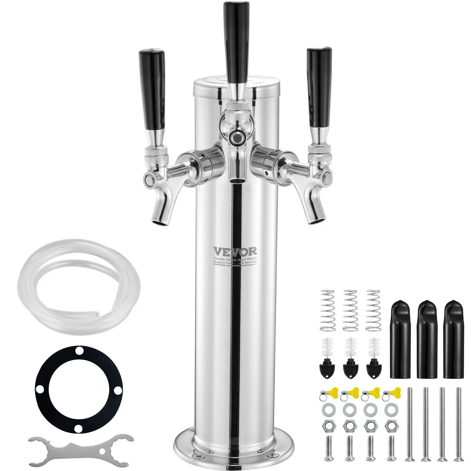 【DealsForYouDays】VEVOR Triple Taps Draft Beer Tower Dispenser, Stainless Steel Keg Beer Tower, Kegerator Tower Kit with Pre-Assembled Tubing and Self-Closing Faucet Shanks for Party, Bar, Pub, Restaurant